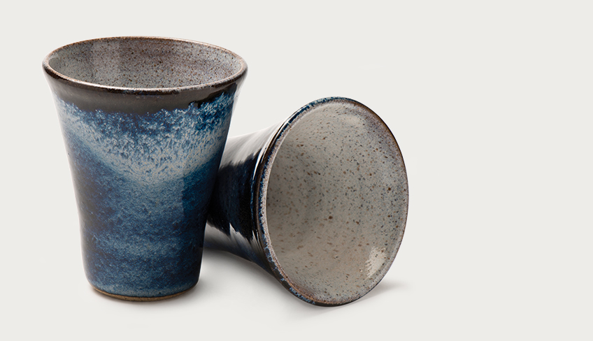 Pottery cups by potter and artistt Ann Randeraad. Photo by: Pete Paterson